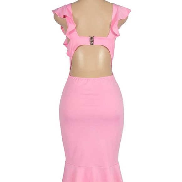 NWT Open Back Tulip Skirt Ruffle Pink Sundress. - Picture 5 of 5